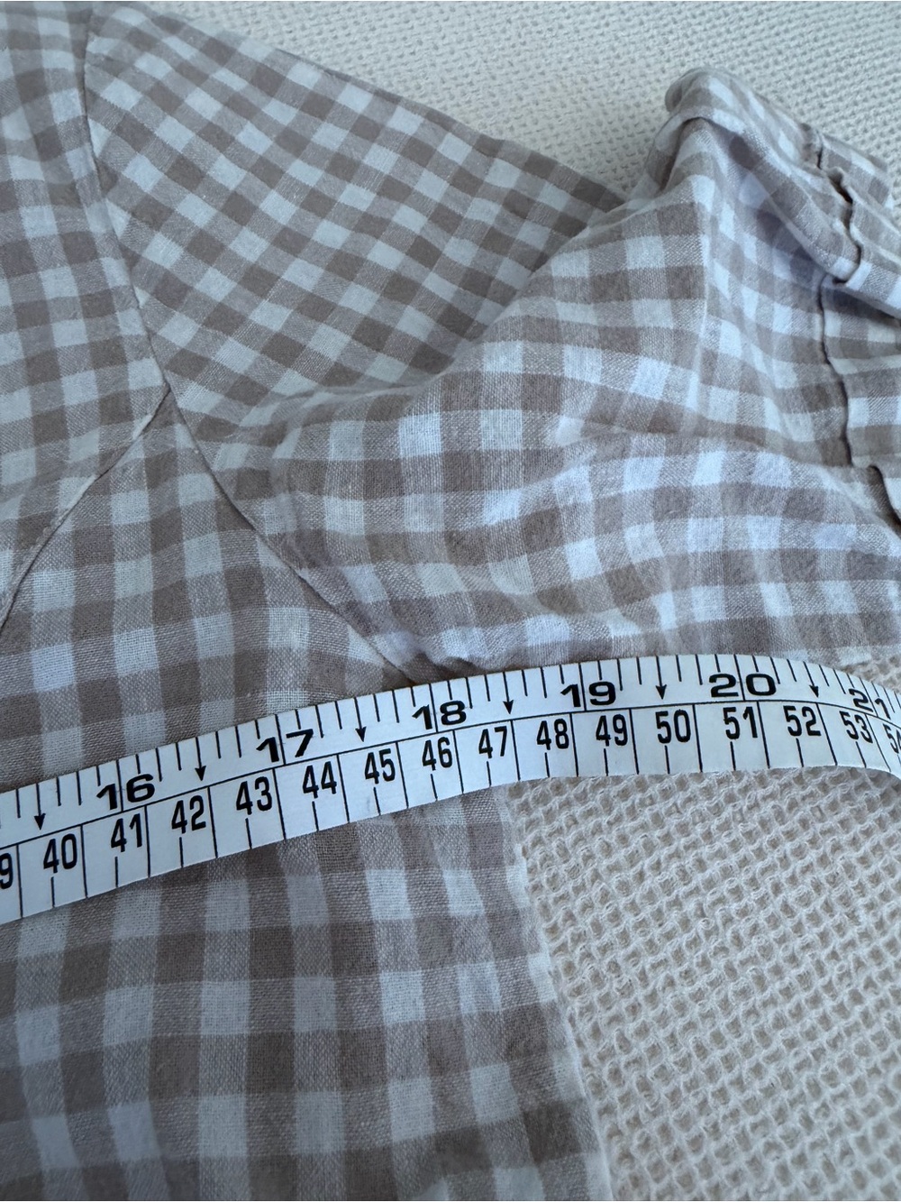 Rylee and Cru Linen Cotton Beige Gingham Button-Front Short Sleeve Dress - Picture 7 of 8